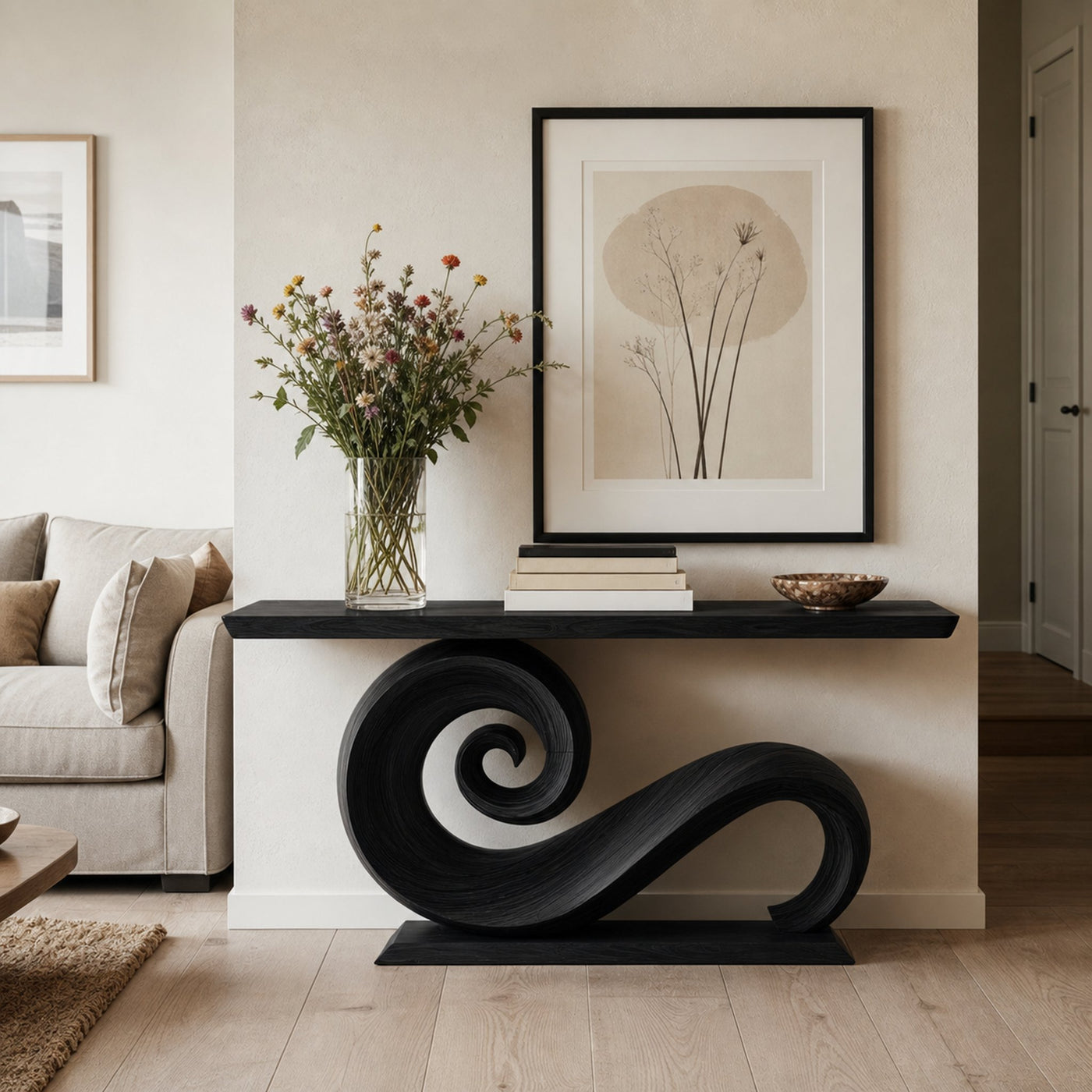 Modern Solid Wood Console Table Organic Live Edge For Entryway Design - product view 4