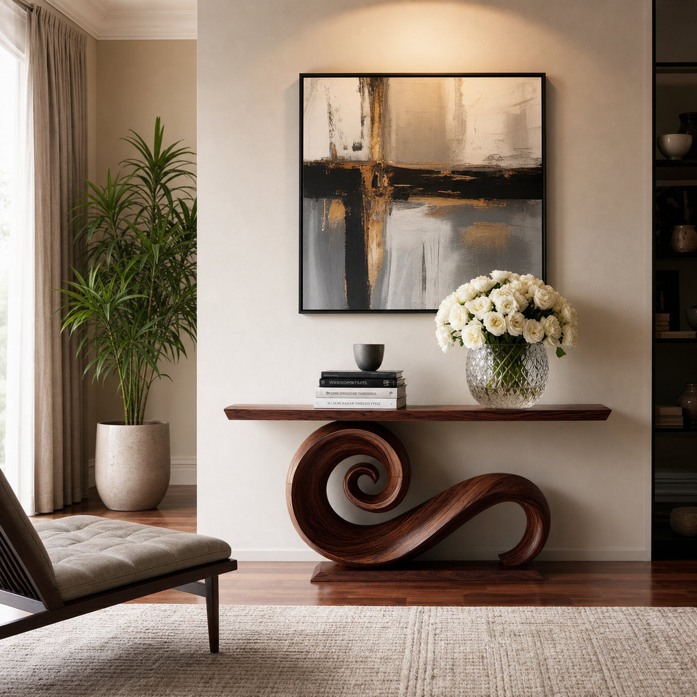Modern Solid Wood Console Table Organic Live Edge For Entryway Design - product view 7
