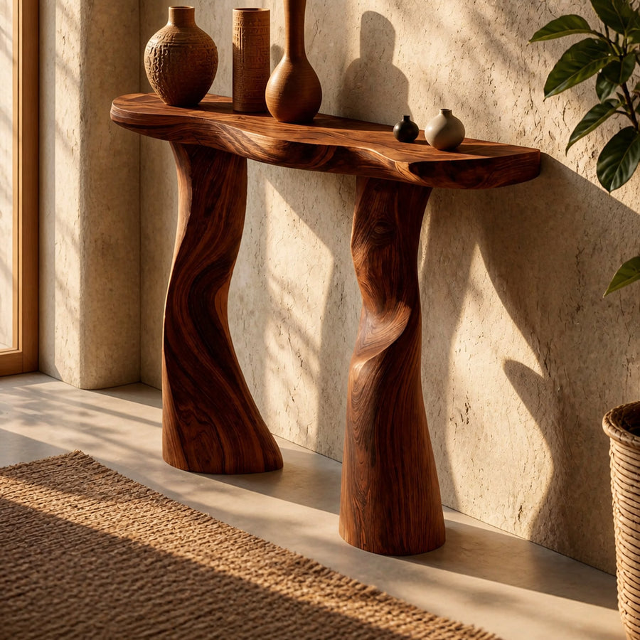 Modern Solid Wood Console Table Sculptural Live Edge For Furniture Decor