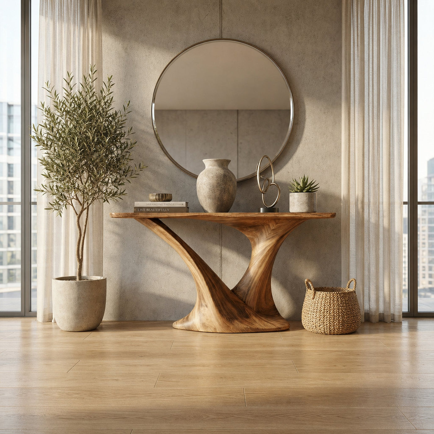 Modern Split Pedestal Console Table Entryway Hallway Living Room - product view 2