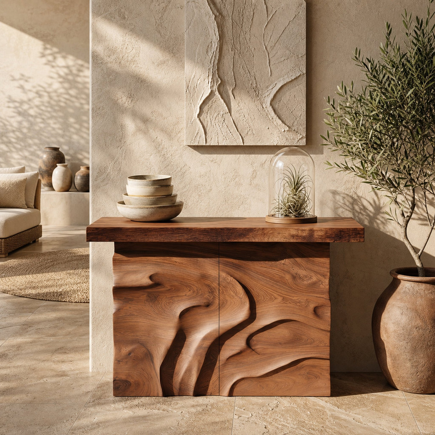 Modern Textured Edge Display Table For Contemporary Living Space