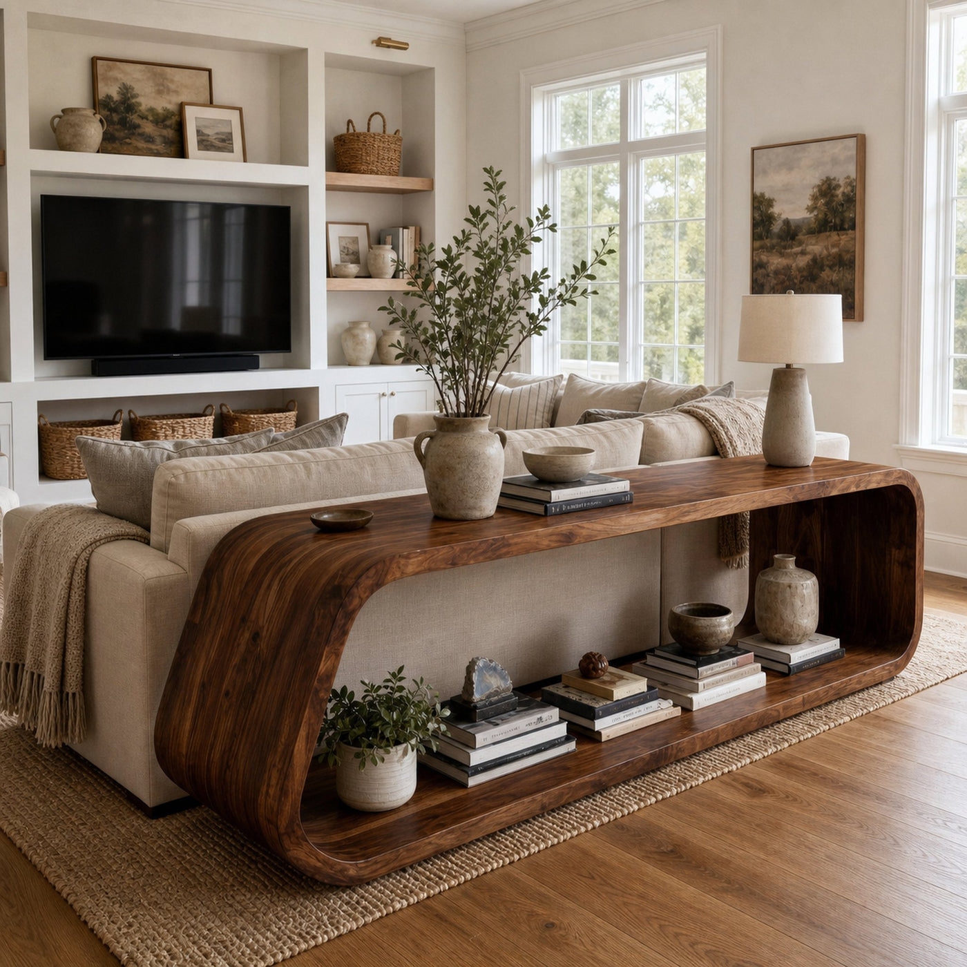 Modern Wood Console Table With Rounded Form For Living Room - product view 6