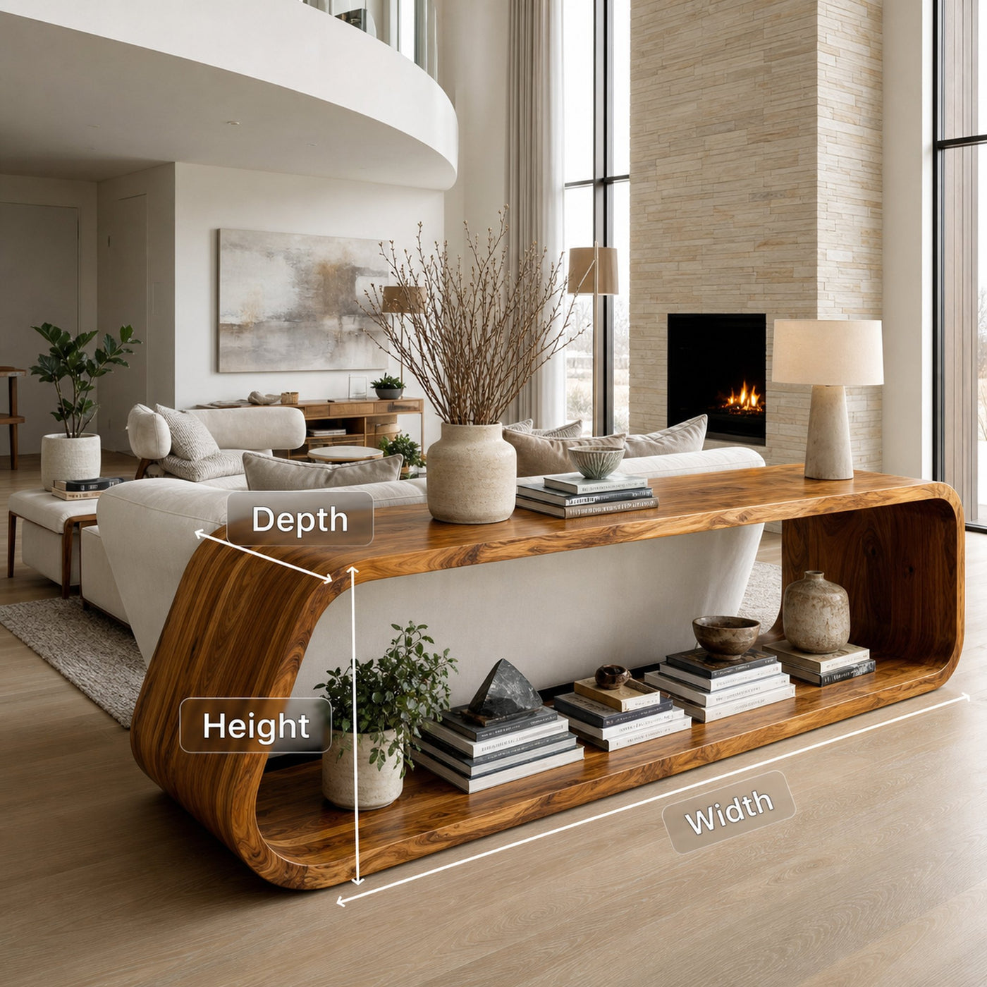 Modern Wood Console Table With Rounded Form For Living Room - product view 7