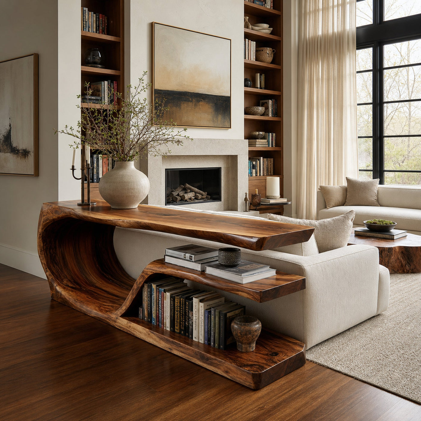Modern Wood Console Table With Storage For Living Room
