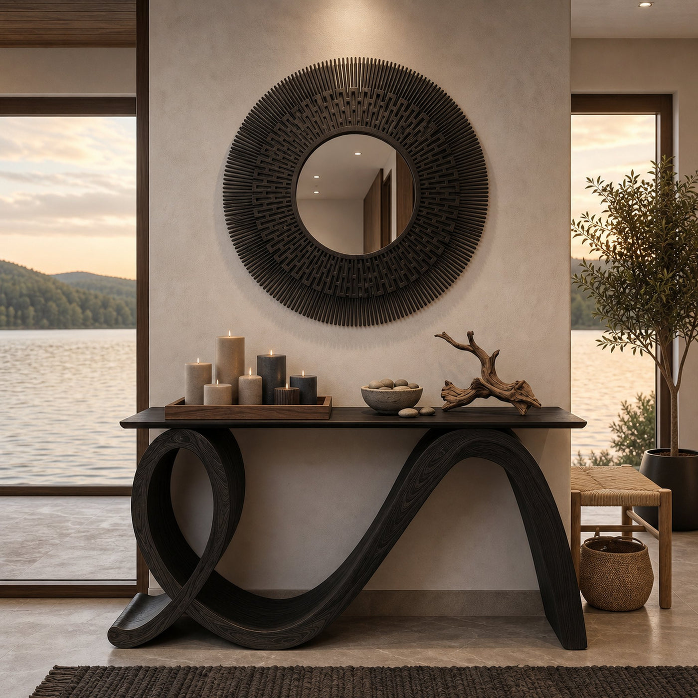 Modern Wooden Console Table Flowing Loop Base Design For Interior - product view 4