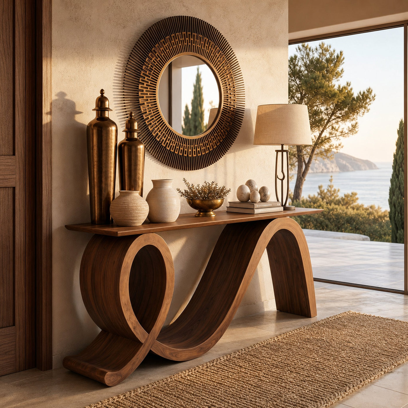 Modern Wooden Console Table Flowing Loop Base Design For Interior - product view 6