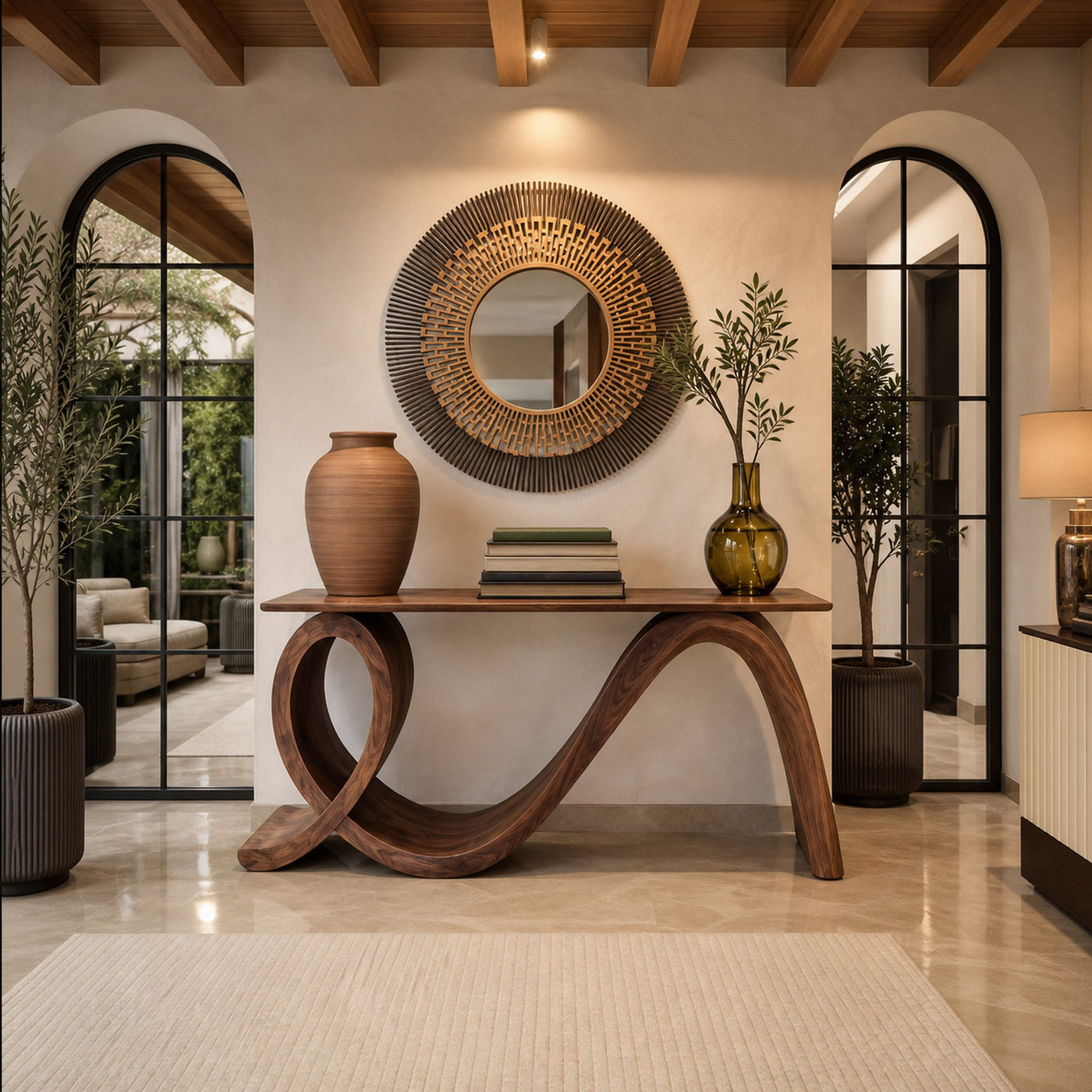 Modern Wooden Console Table Flowing Loop Base Design For Interior - product view 7