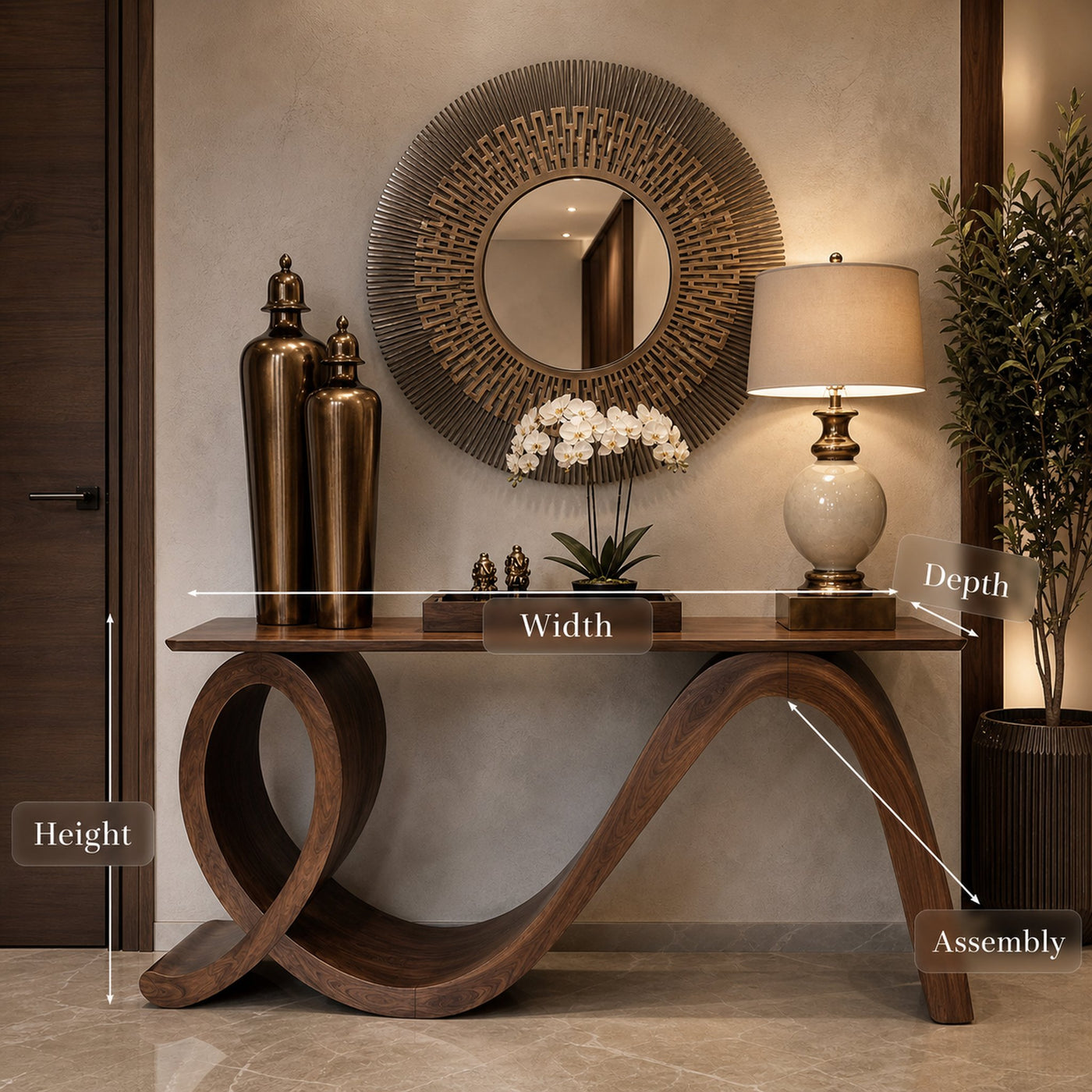 Modern Wooden Console Table Flowing Loop Base Design For Interior - product view 8