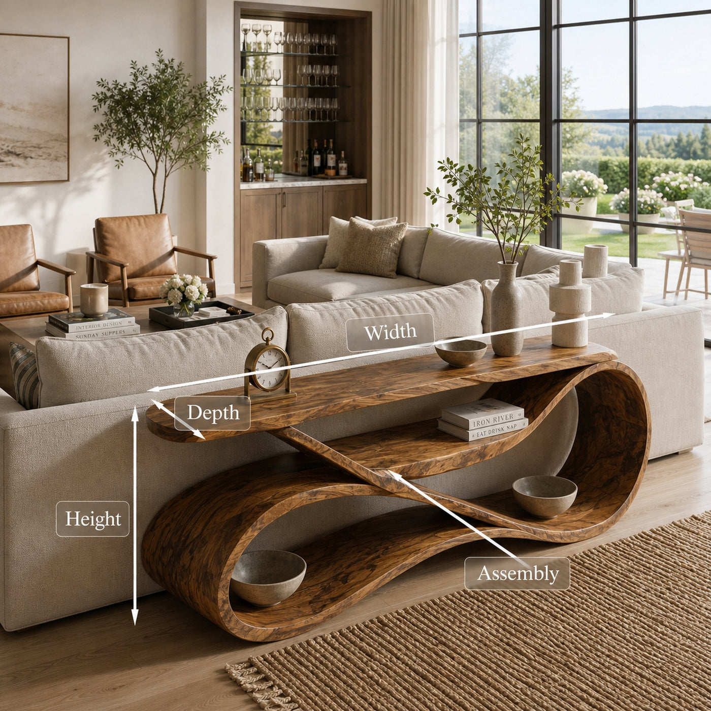 Modern Wooden Console Table Flowing Shelf Design For Living - product view 8