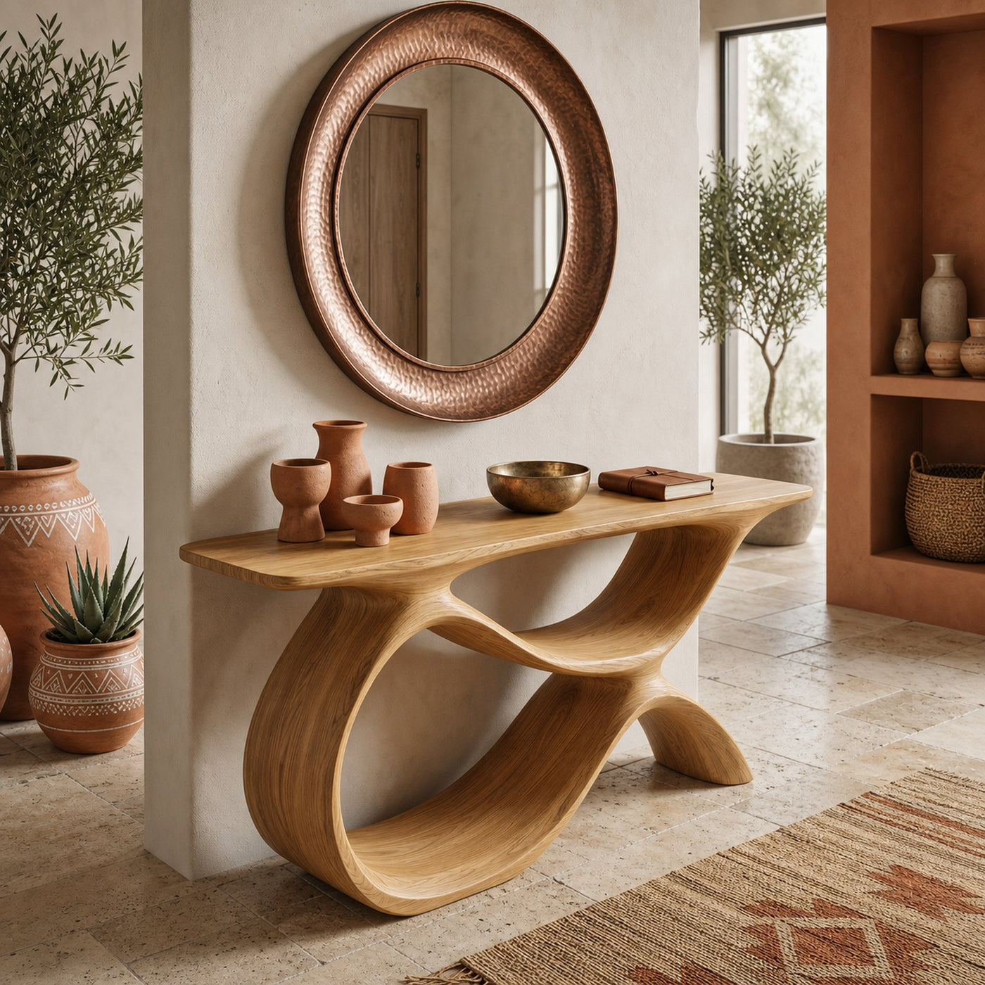 Modern Wooden Console Table With Curved Open Storage For Home - product view 5