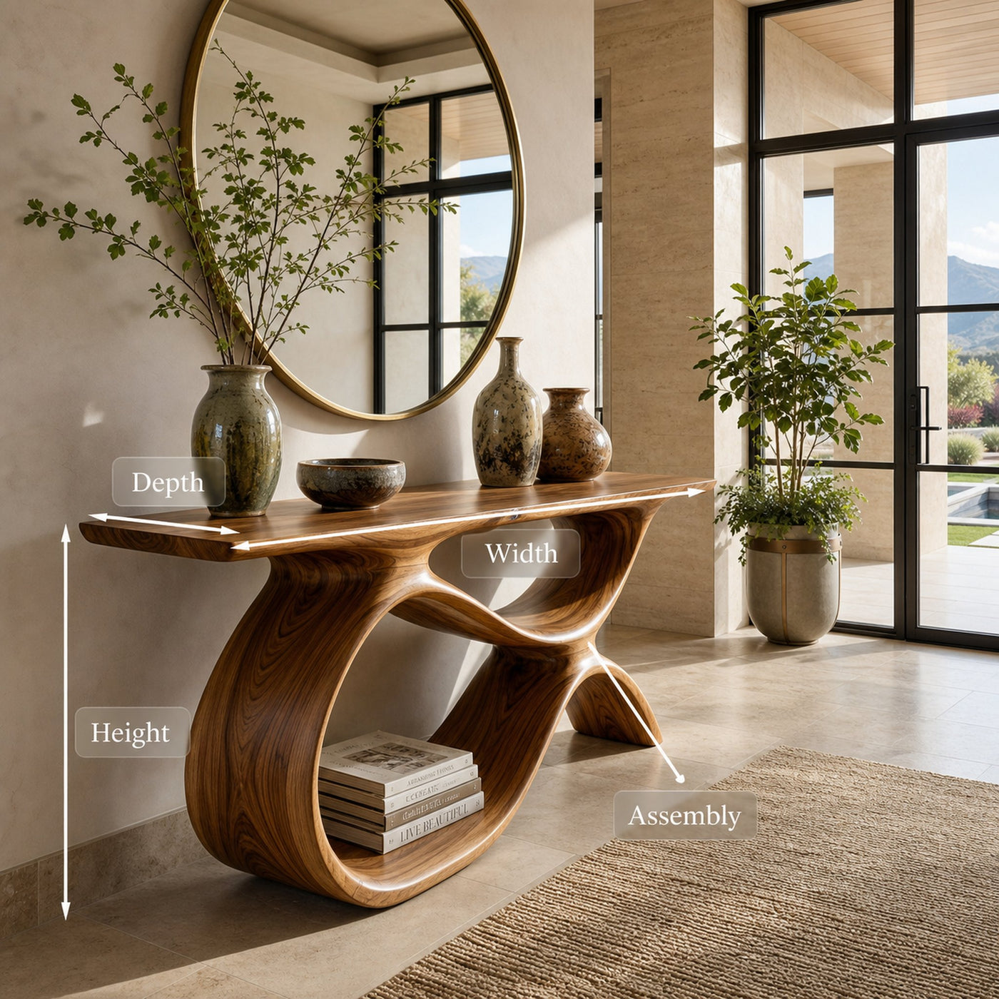 Modern Wooden Console Table With Curved Open Storage For Home - product view 8