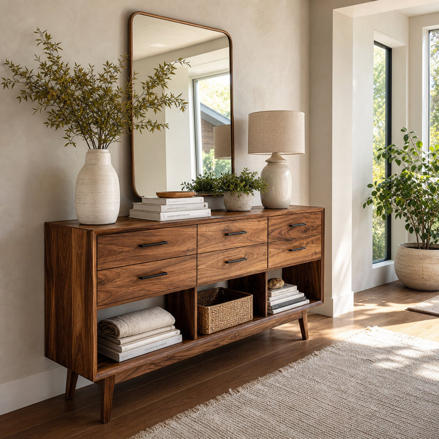 Modern Wooden Console Table With Open Shelf For Entryway
