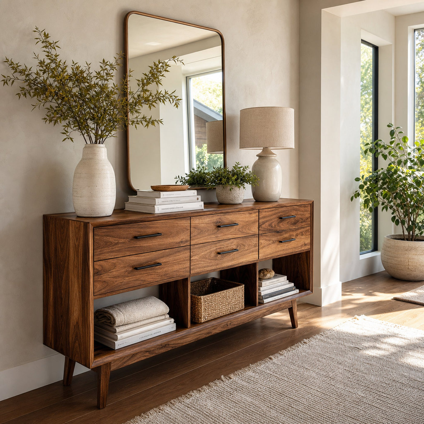 Modern Wooden Console Table With Open Shelf For Entryway