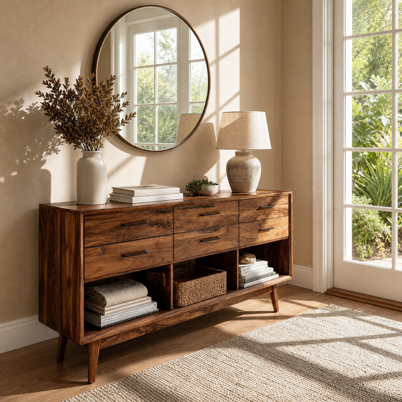 Modern Wooden Console Table With Open Shelf For Entryway - product view 2