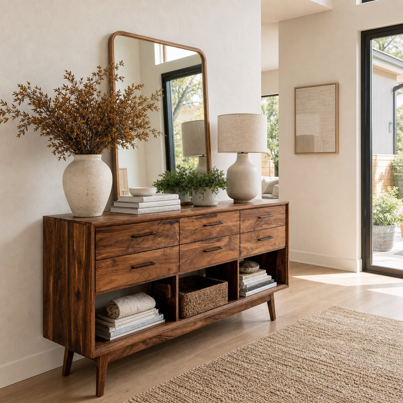 Modern Wooden Console Table With Open Shelf For Entryway - product view 3