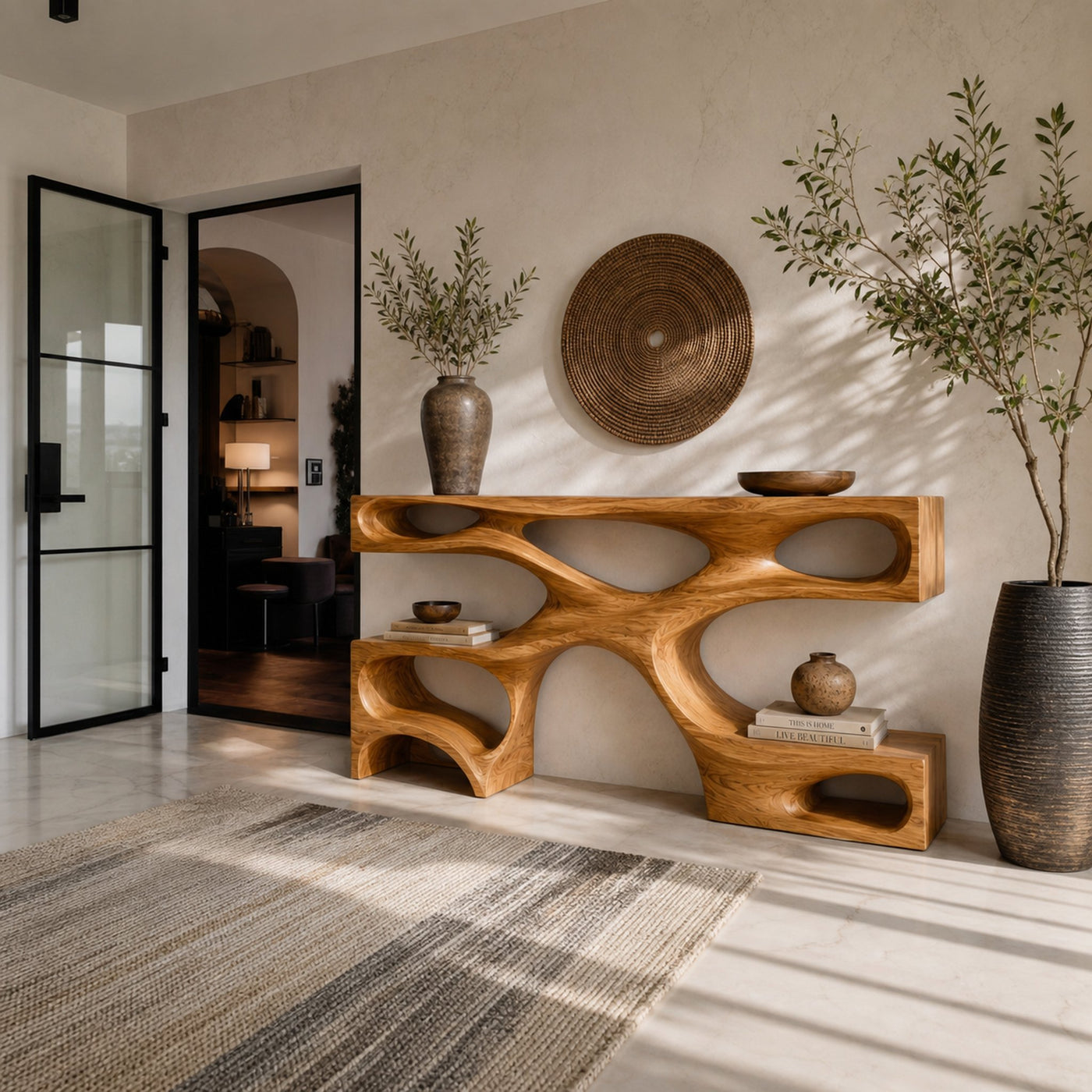 Modern Wooden Console Table With Open Storage For Interior Decor