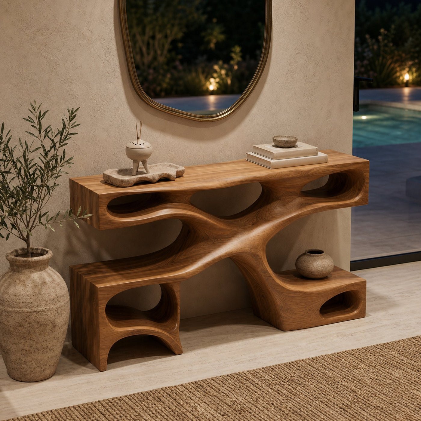 Modern Wooden Console Table With Open Storage For Interior Decor - product view 3