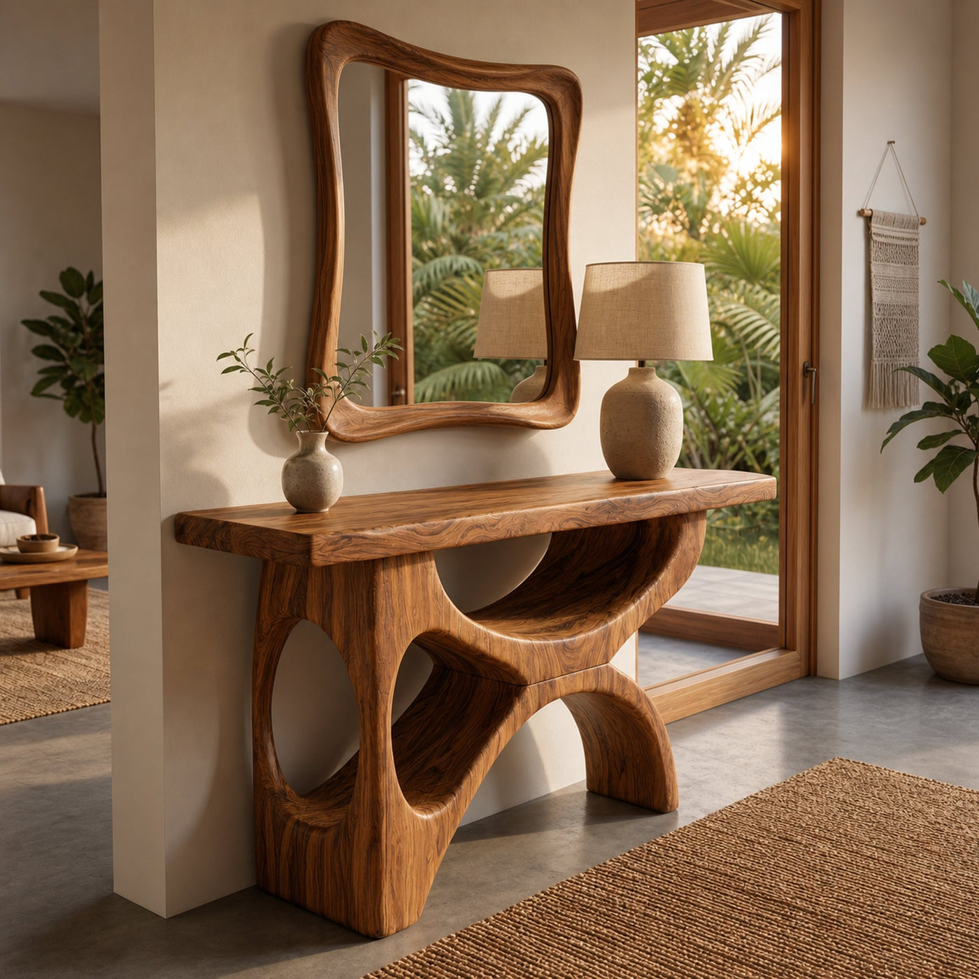 Modern Wooden Console Table With Sculptural Base For Living Decor - product view 7