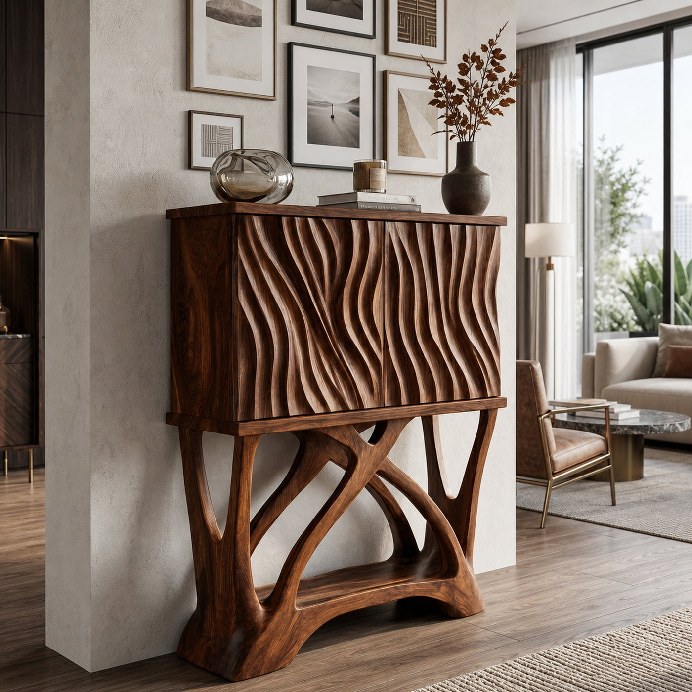 Modern Wooden Console Table With Sculptural Legs For Home Decor