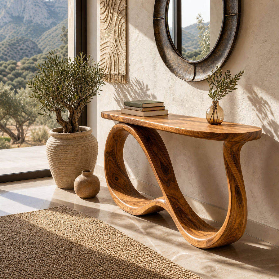 Modern Wooden Console Table With Undulating Legs For Home Decor