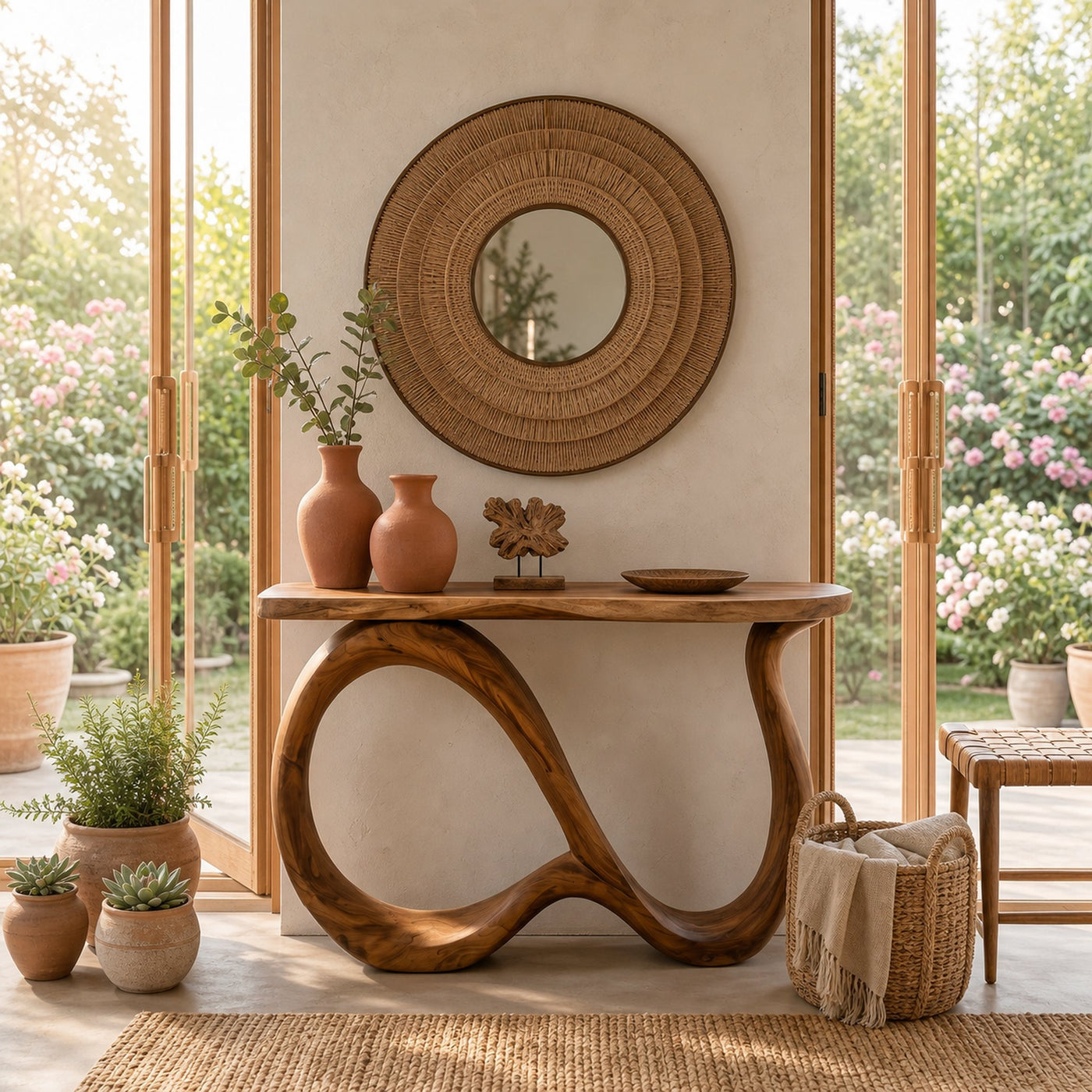 Modern Wooden Console Table With Undulating Legs For Home Decor - product view 2