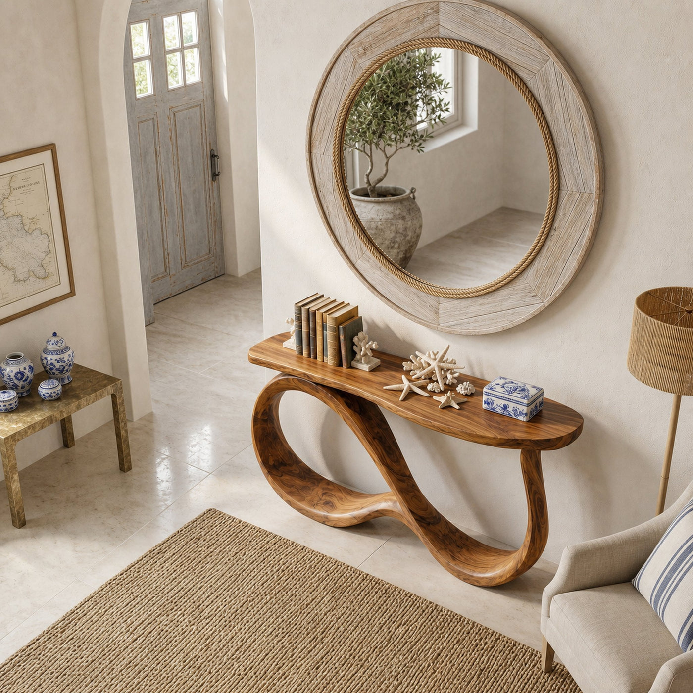 Modern Wooden Console Table With Undulating Legs For Home Decor - product view 3