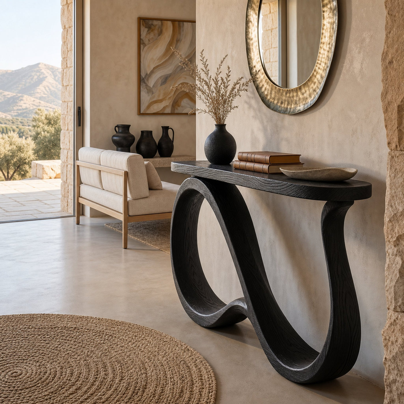 Modern Wooden Console Table With Undulating Legs For Home Decor - product view 4