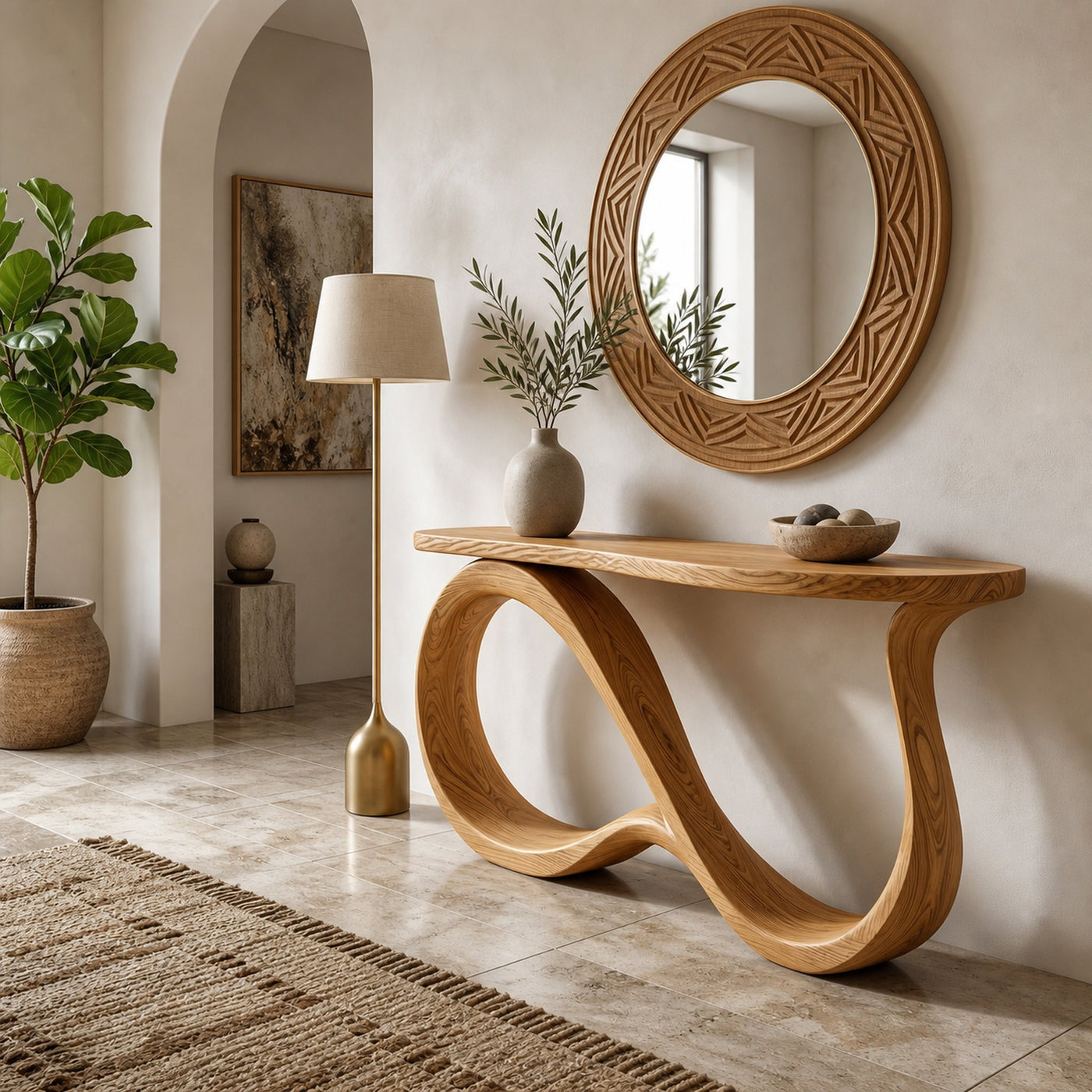 Modern Wooden Console Table With Undulating Legs For Home Decor - product view 5