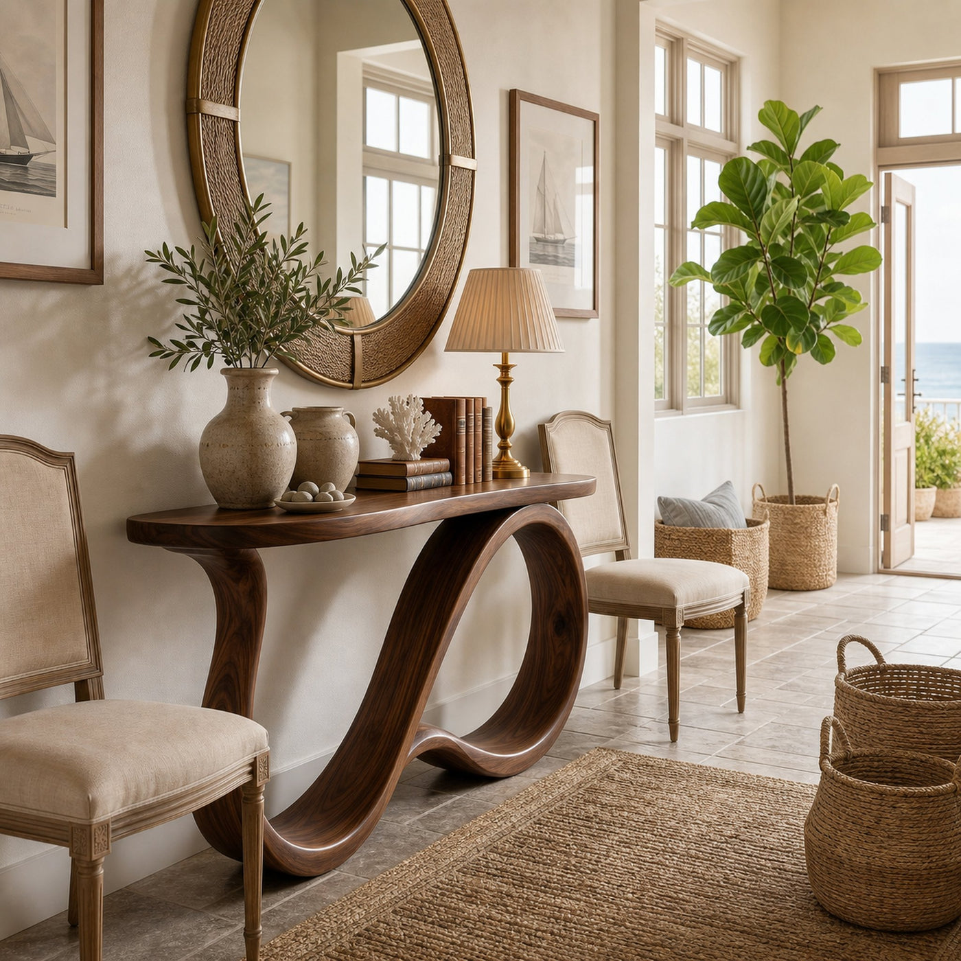 Modern Wooden Console Table With Undulating Legs For Home Decor - product view 7