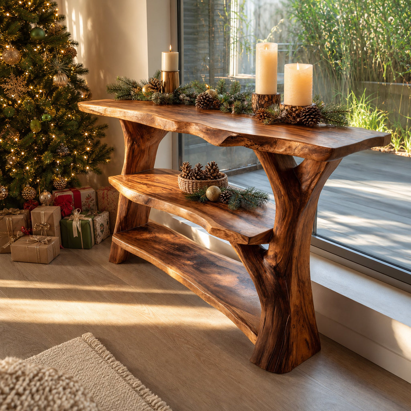 Modern Wooden Live Edge Console Table For Bedroom Decor Christmas Style