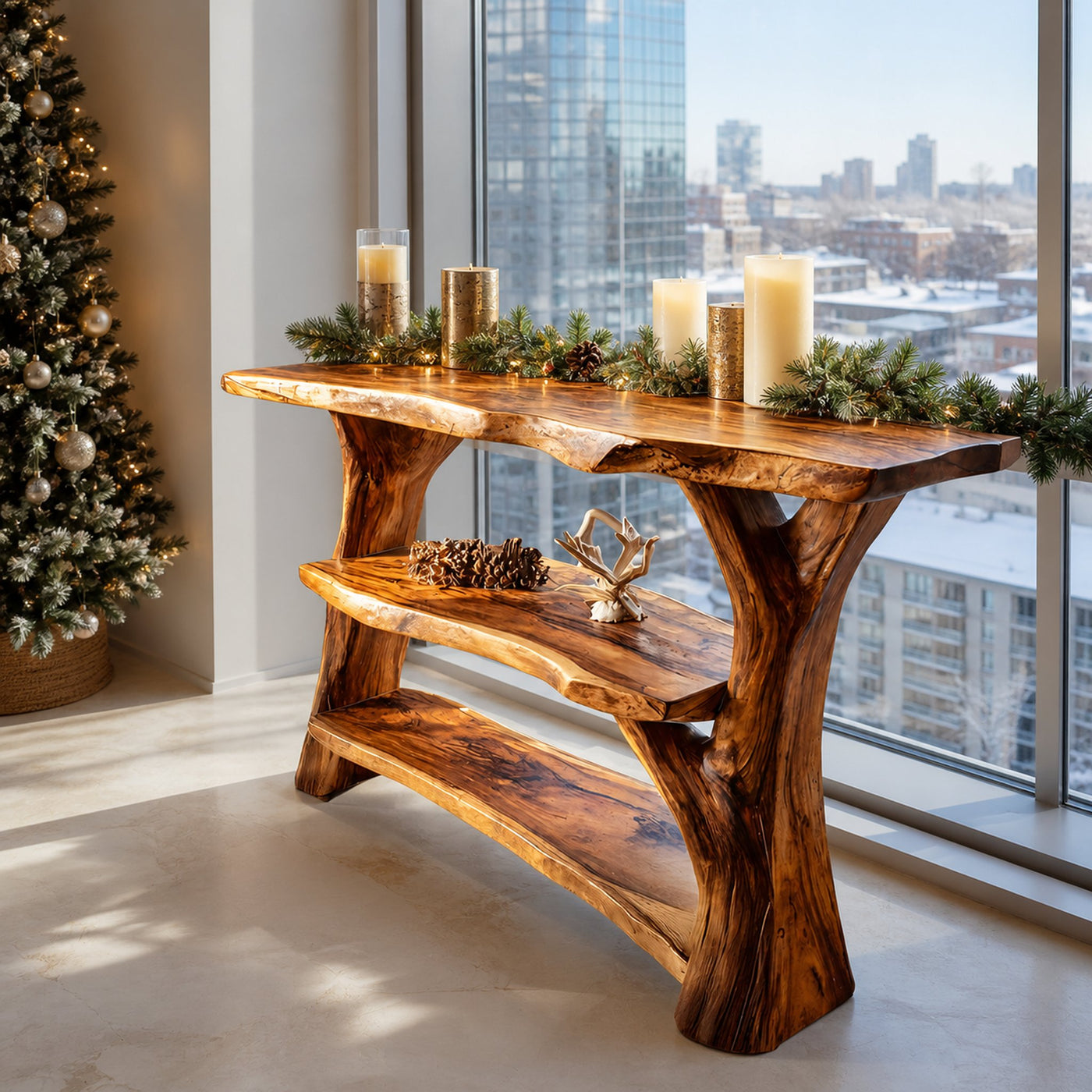 Modern Wooden Live Edge Console Table For Bedroom Decor Christmas Style - product view 6