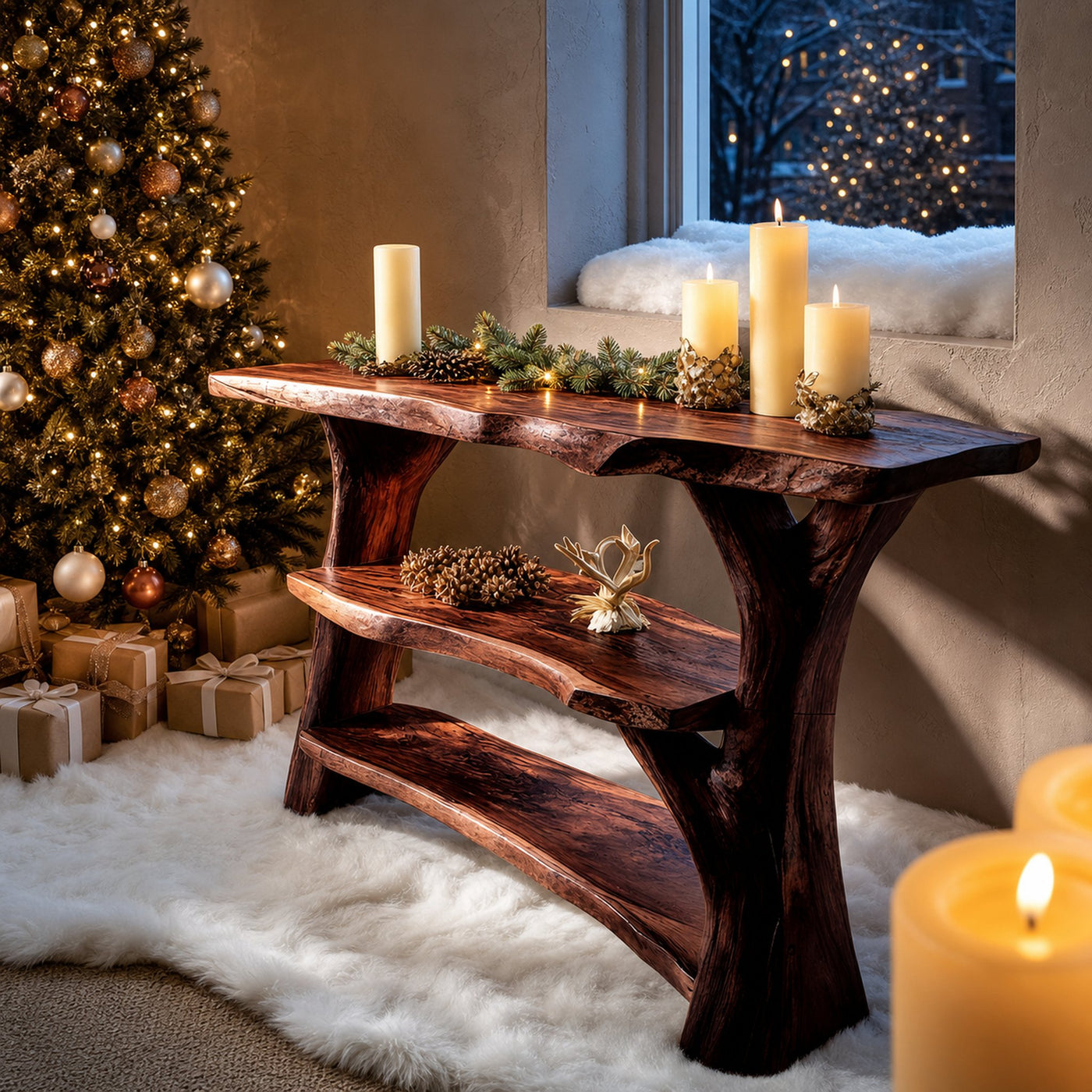 Modern Wooden Live Edge Console Table For Bedroom Decor Christmas Style - product view 7