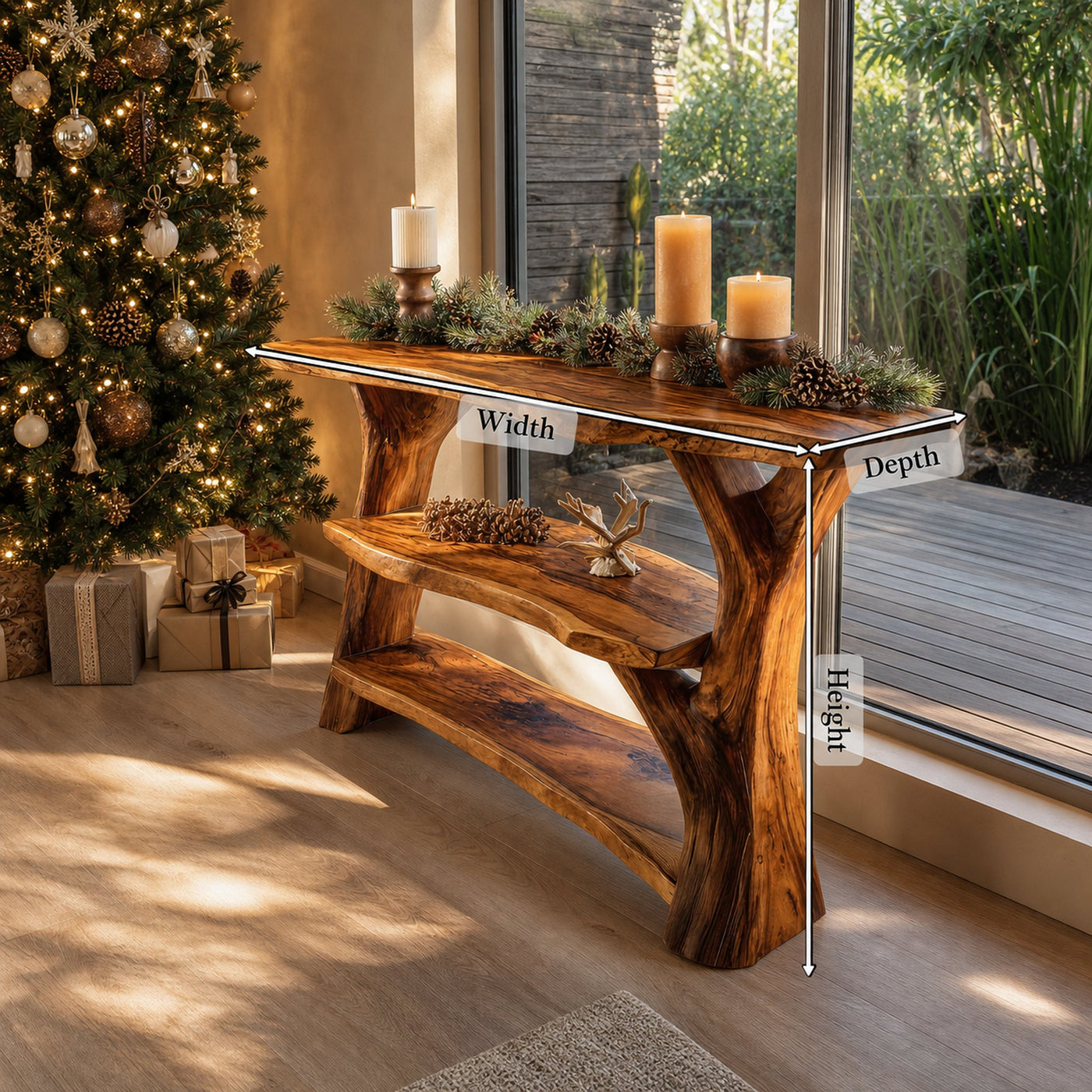 Modern Wooden Live Edge Console Table For Bedroom Decor Christmas Style - product view 8