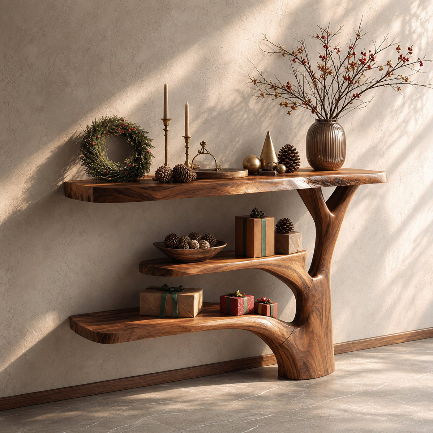 Modern Wooden Live Edge Console Table For Christmas Entryway Furniture