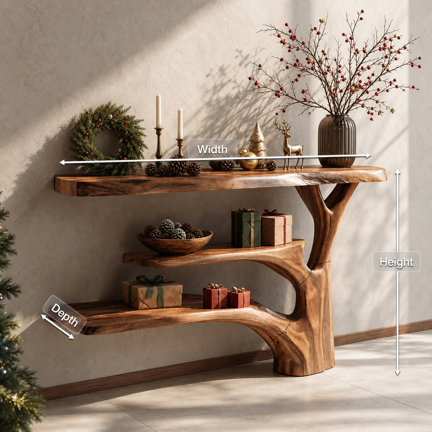 Modern Wooden Live Edge Console Table For Christmas Entryway Furniture - product view 8