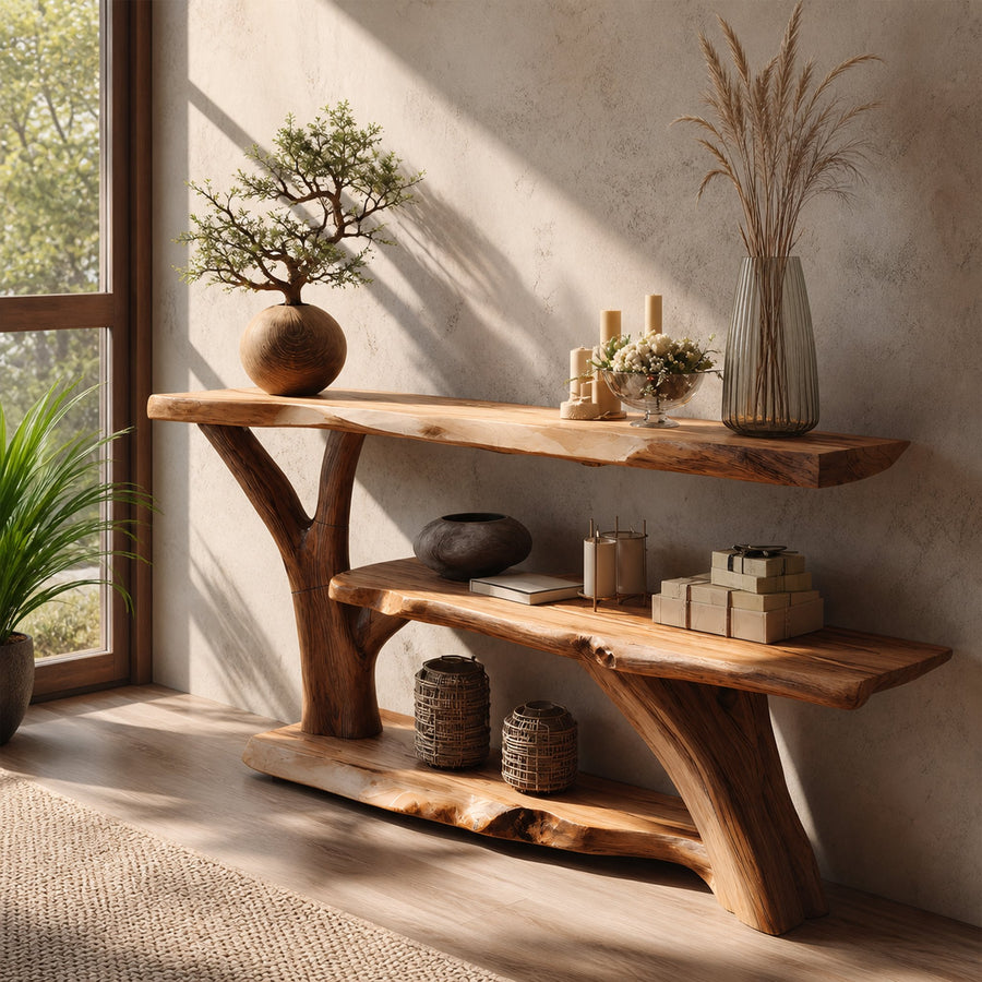 Modern Wooden Live Edge Console Table For Entryway Home Decoration