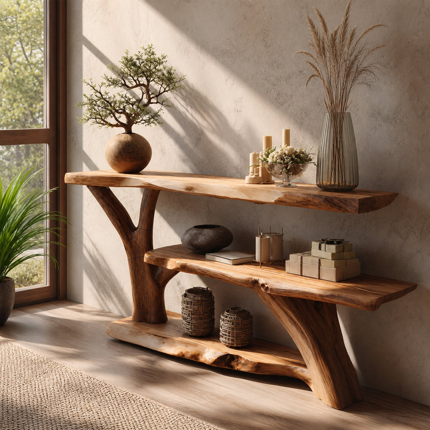 Modern Wooden Live Edge Console Table For Entryway Home Decoration