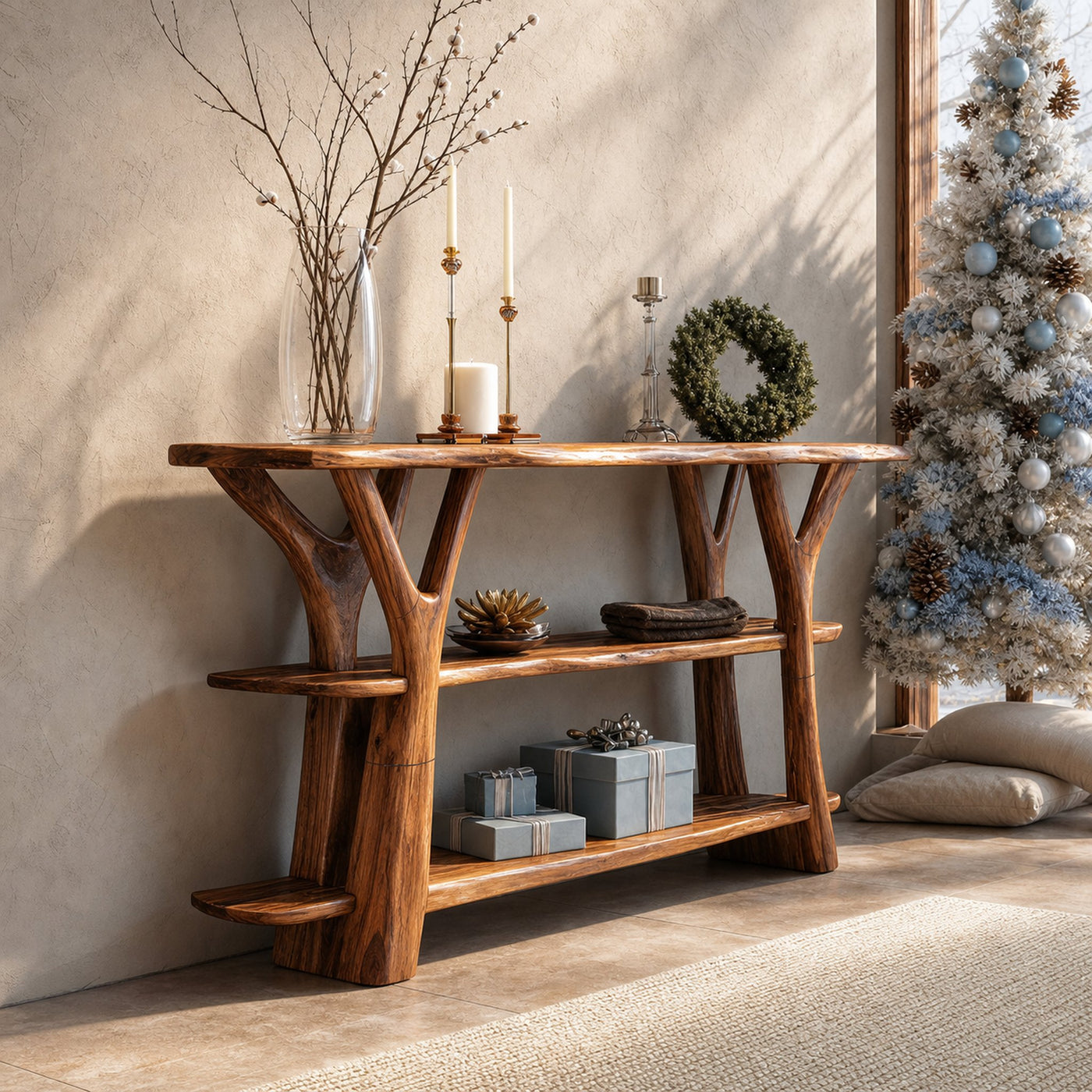 Modern Wooden Live Edge Console Table For Holiday Furniture Decor Xmas