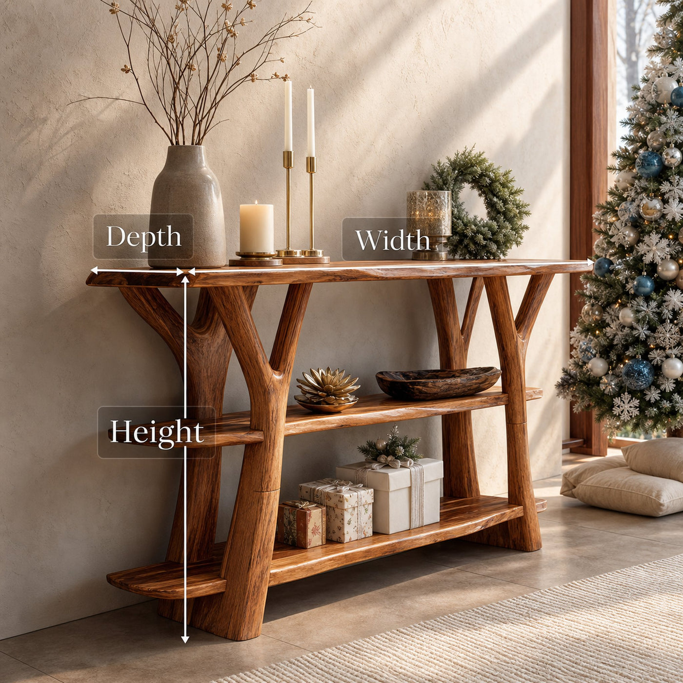 Modern Wooden Live Edge Console Table For Holiday Furniture Decor Xmas - product view 6