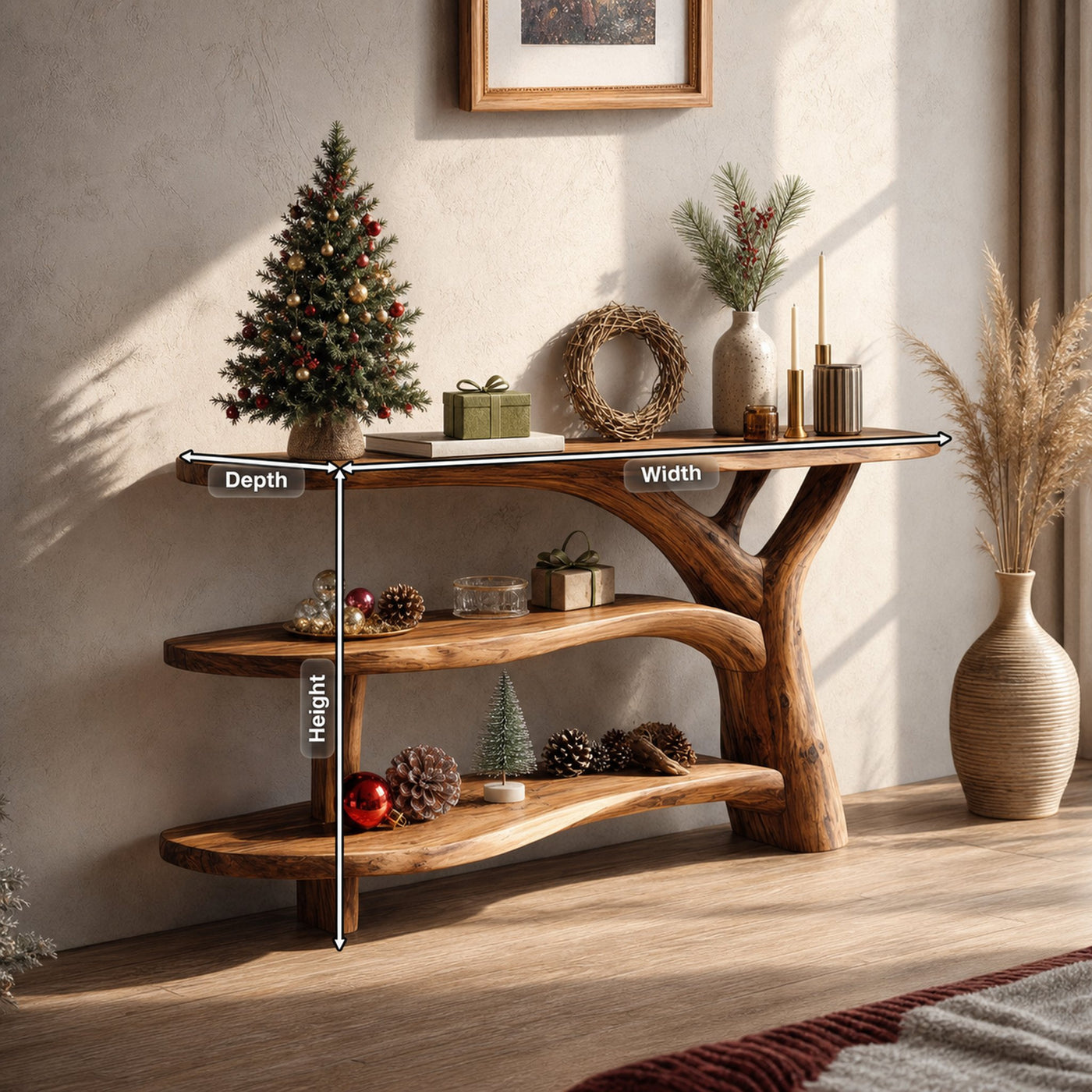 Modern Wooden Live Edge Console Table For Holiday Living Room Xmas Accent - product view 8