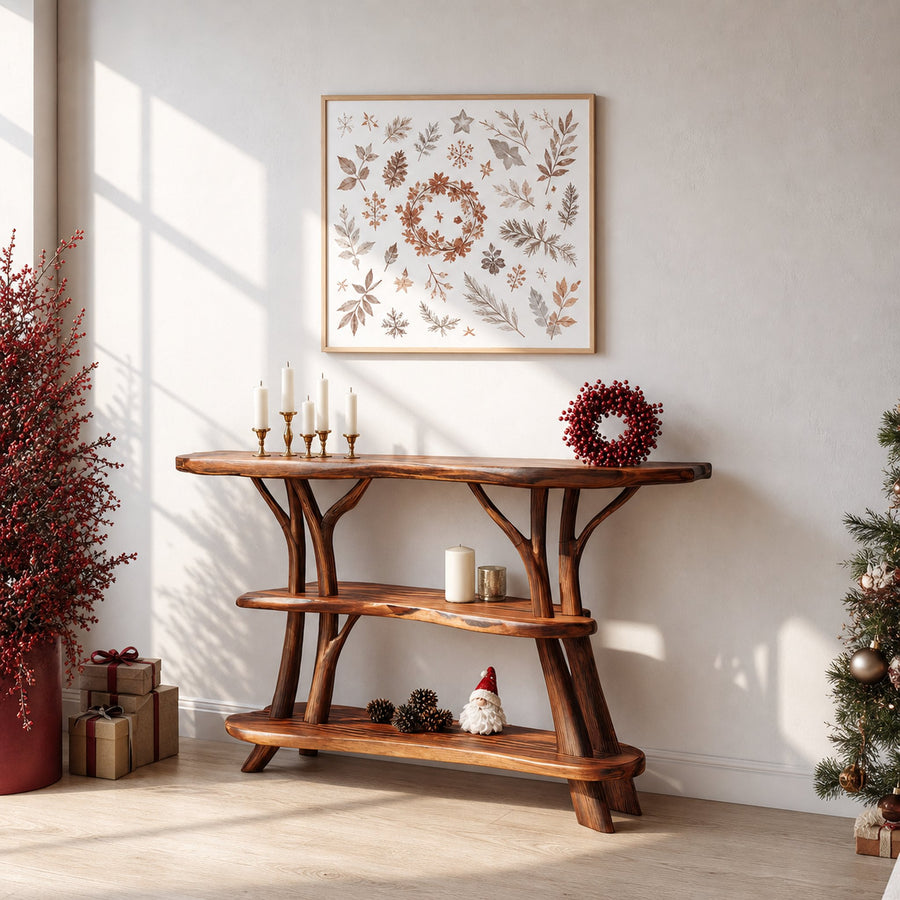 Modern Wooden Live Edge Console Table For Seasonal Holiday Xmas Furniture