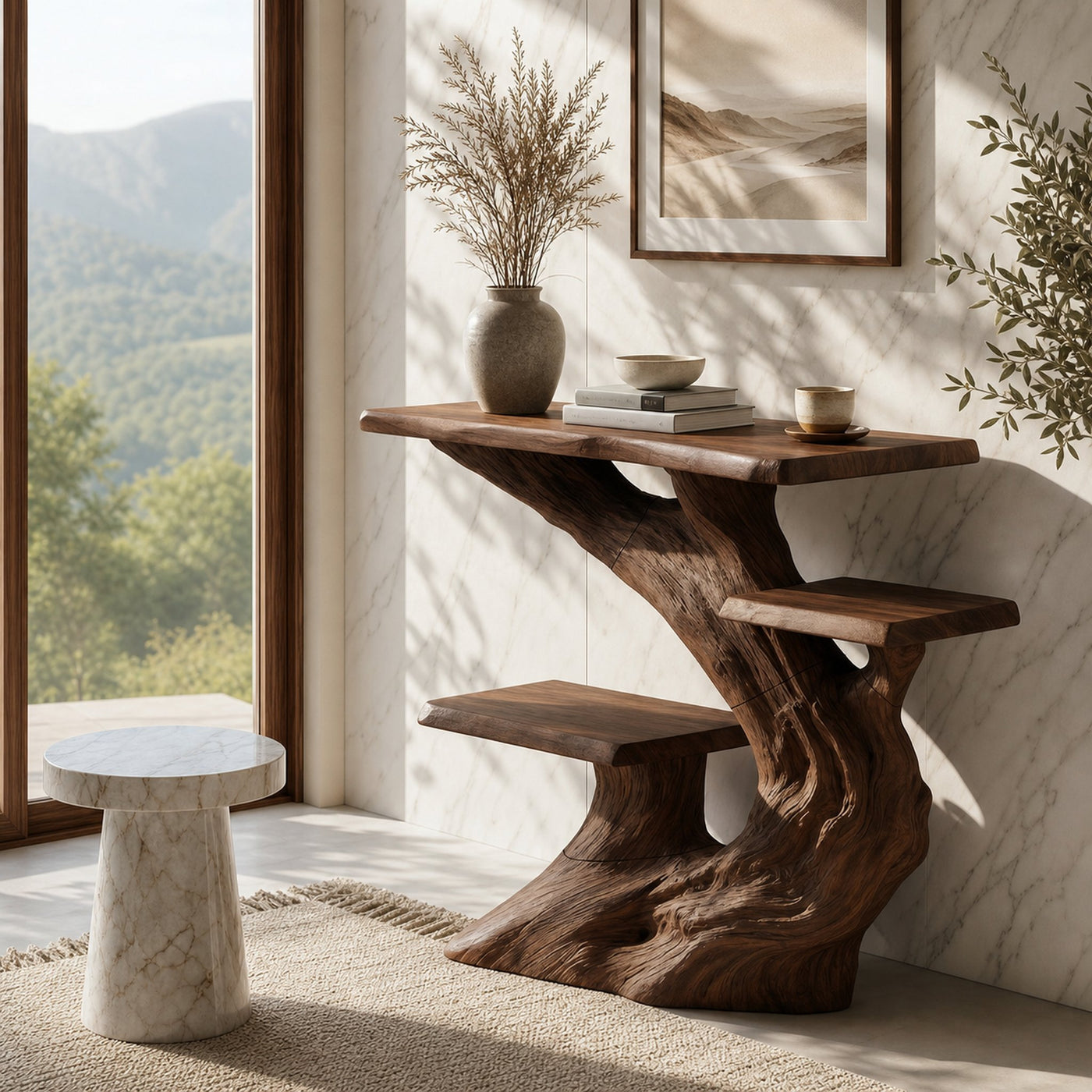 Mountain Charcoal Wood Console Shelf For Patio Styling - product view 7