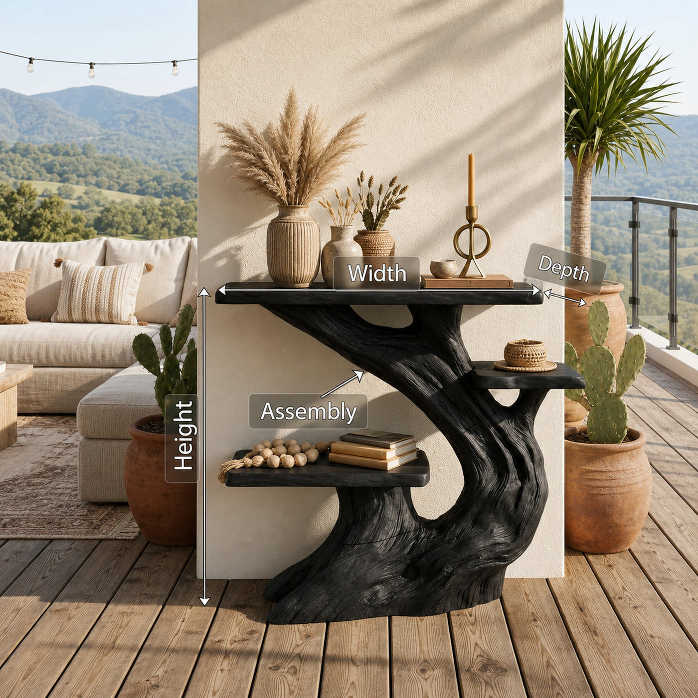 Mountain Charcoal Wood Console Shelf For Patio Styling - product view 8