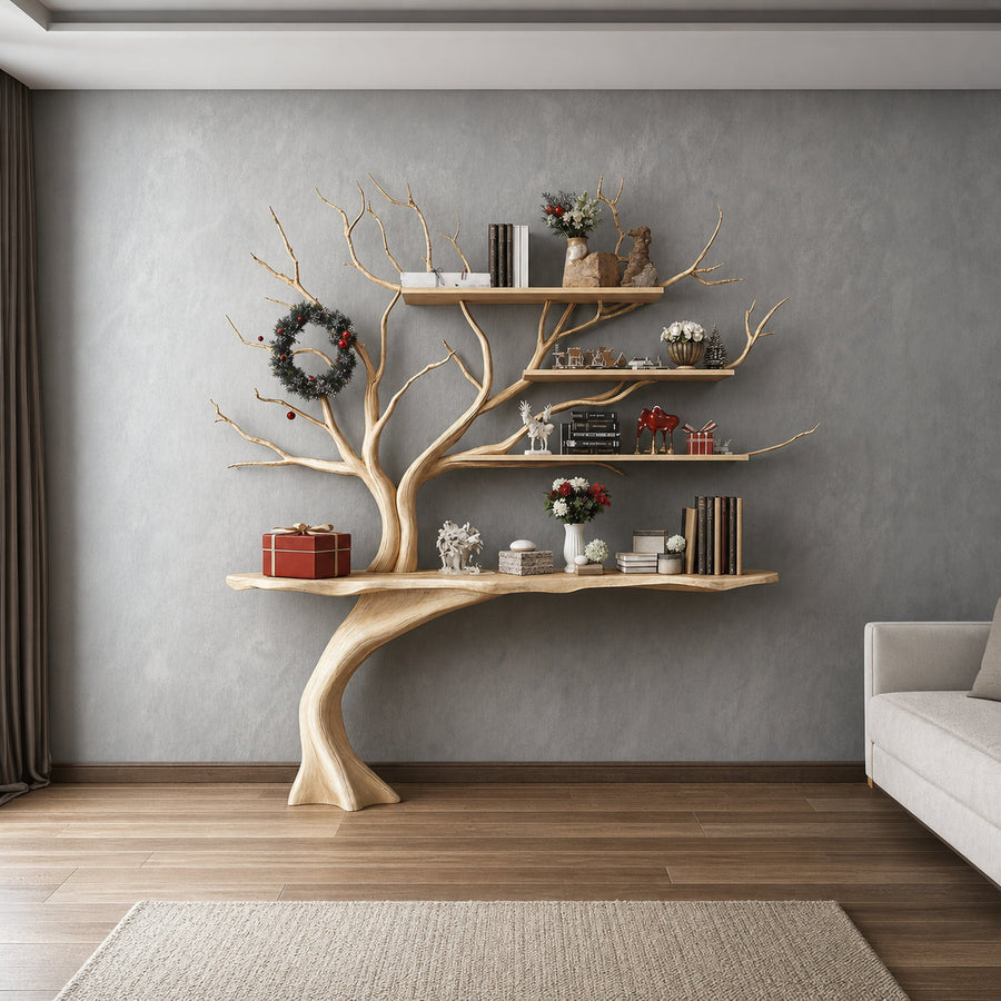 Narrow Console Table With Tree Branch Shelves