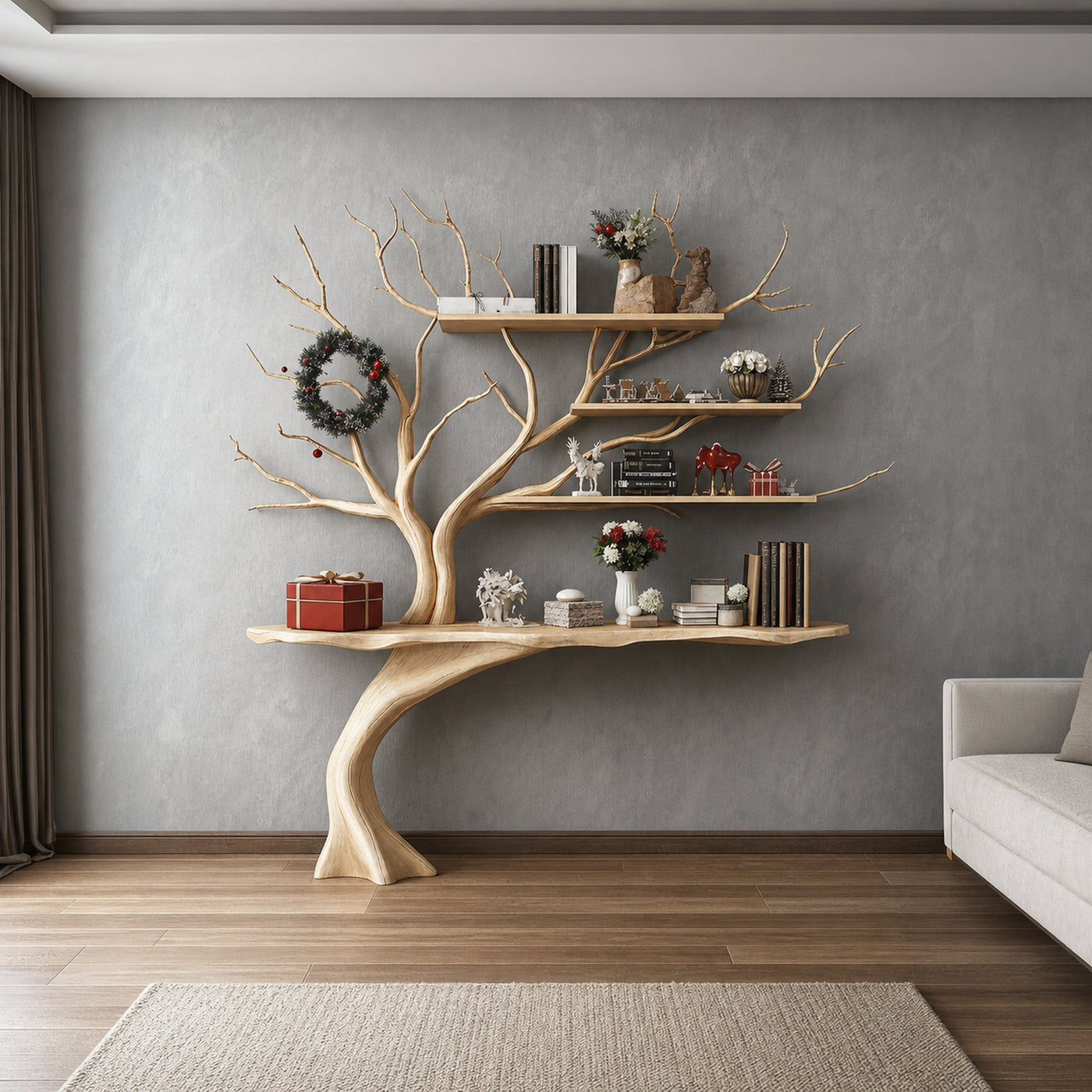 Narrow Console Table With Tree Branch Shelves