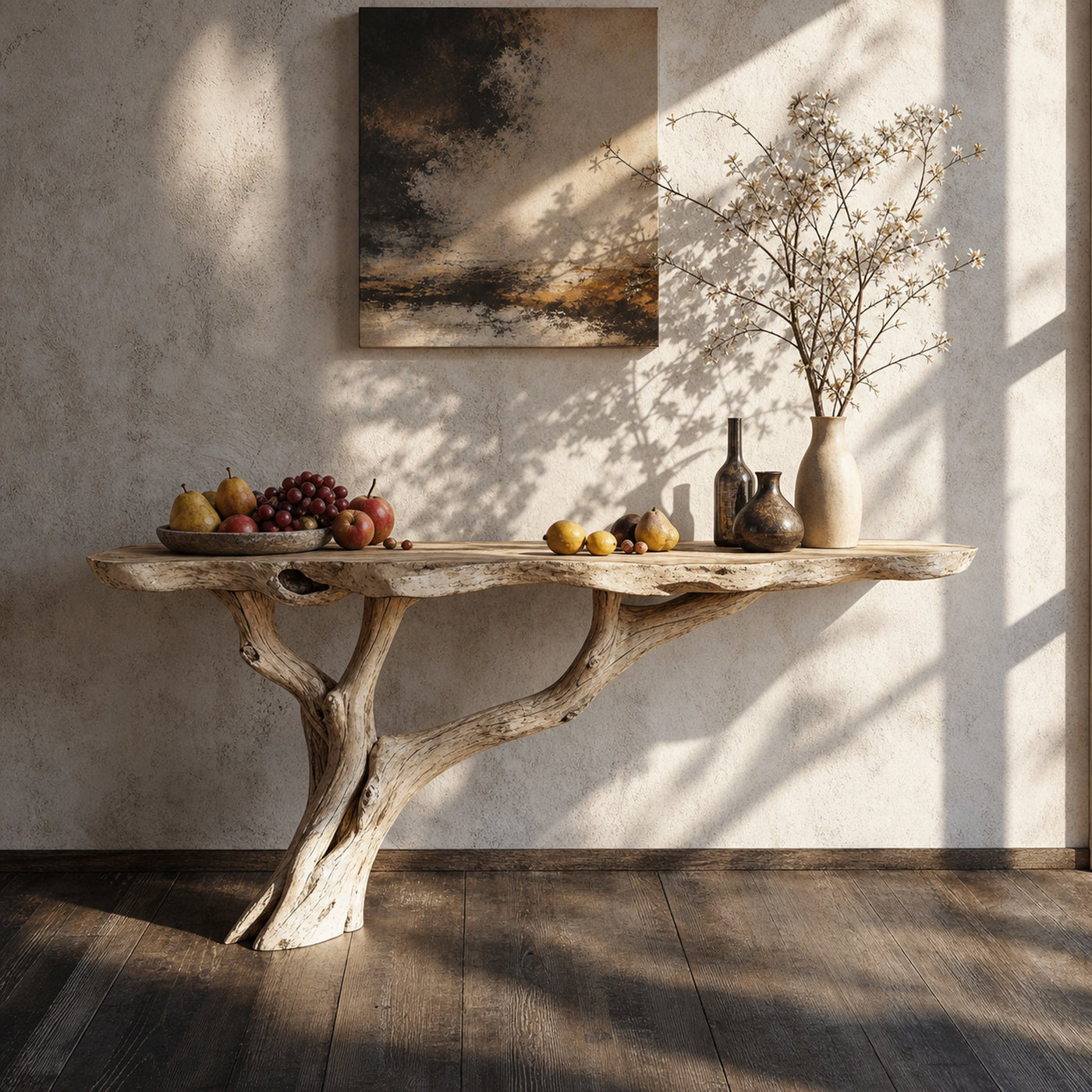 Narrow Floating Wood Console Table Side Table
