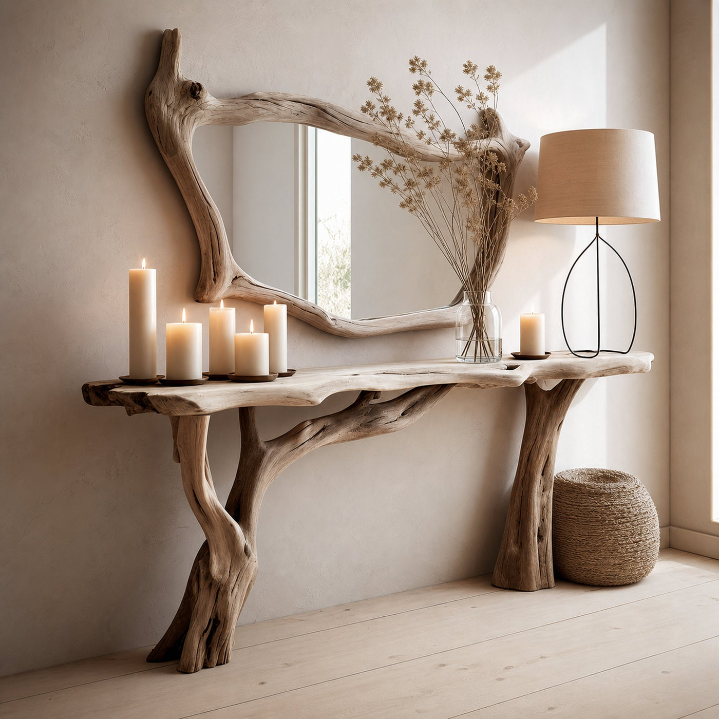 Narrow Floating Wood Side Table For Farmhouse Interiors