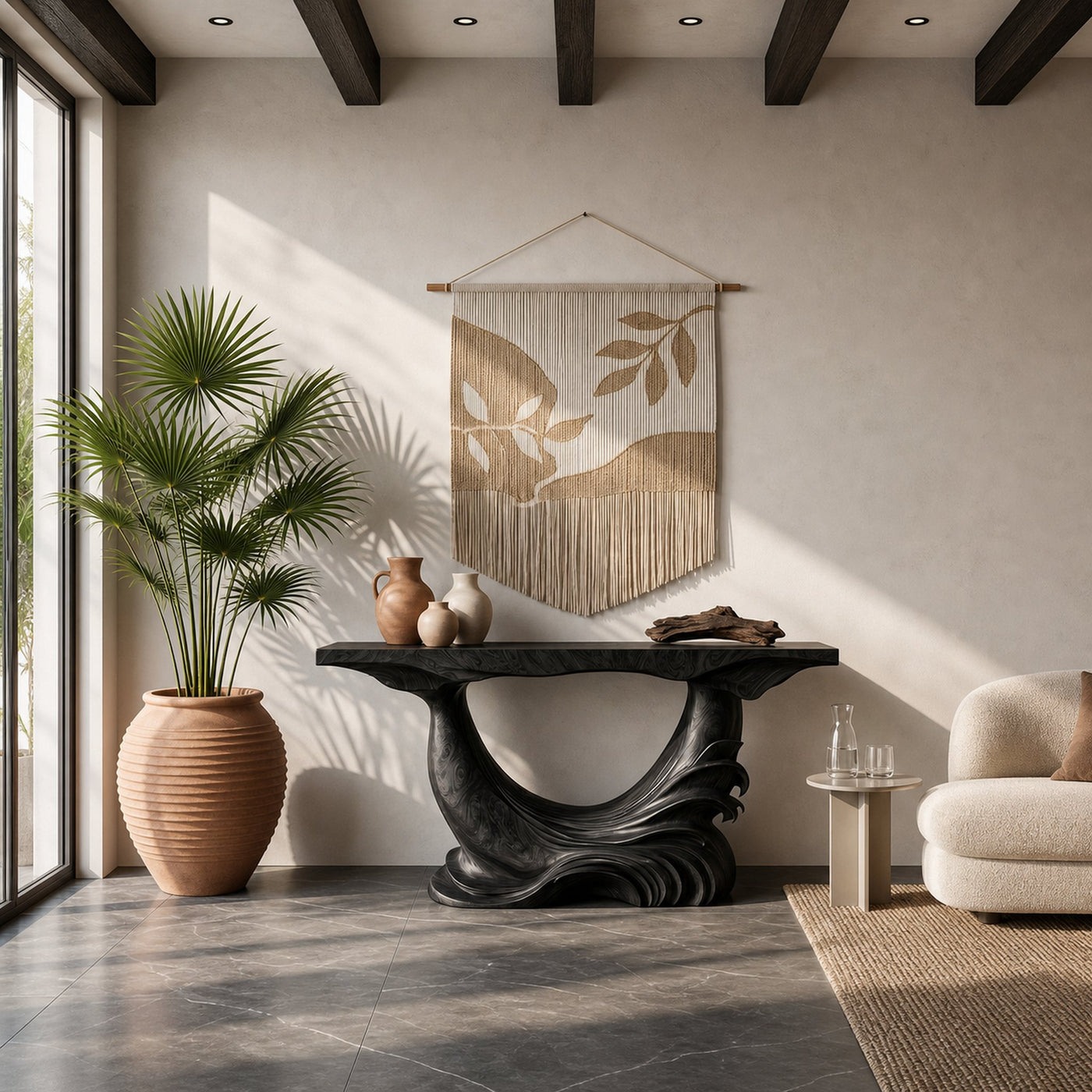 Natural Console Table With Flowing Wood Sculpture For Hallway - product view 4