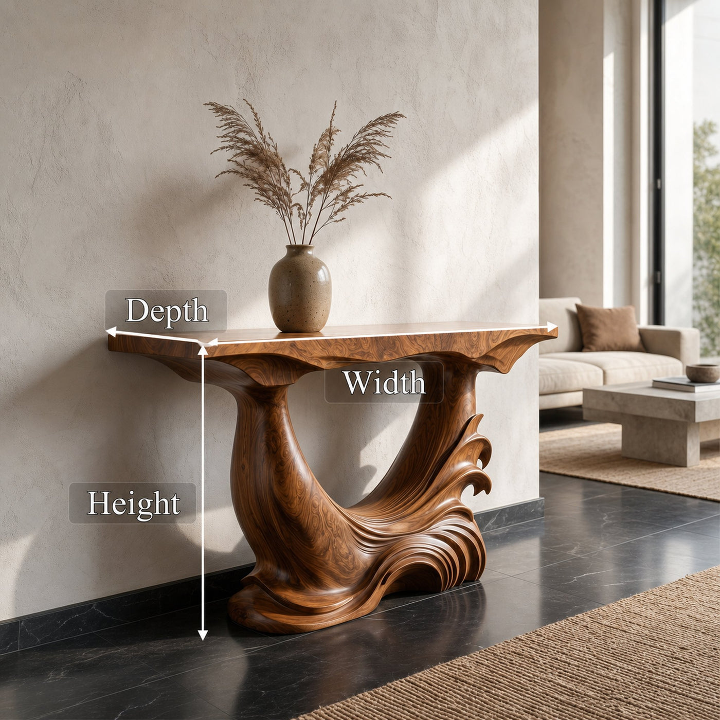 Natural Console Table With Flowing Wood Sculpture For Hallway - product view 8