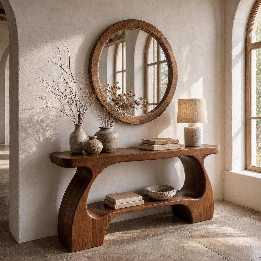 Natural Console Table With Organic Curved Silhouette For Entryway